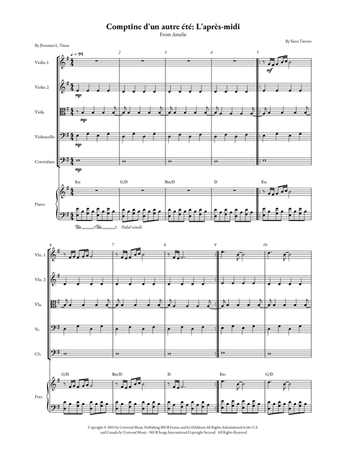 Comptine D'un Autre Été: L'après-Midi (Arr. Jhonatan Lucio Viana) - Yann Tiersen (String Ensemble)