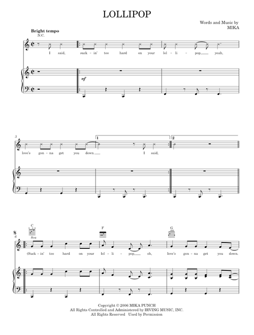 Lollipop - Mika (Piano-Vocal-Guitar)