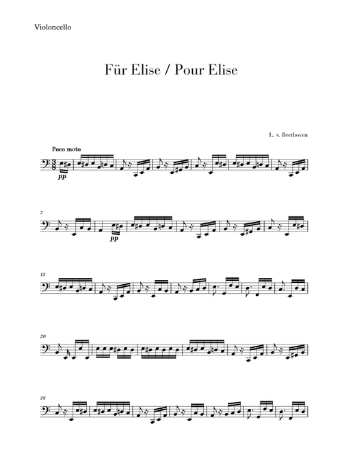 Pour Elise (Für Elise) for Cello (Arr. Cadenza Editions) - Ludwig van Beethoven (Cello Solo)