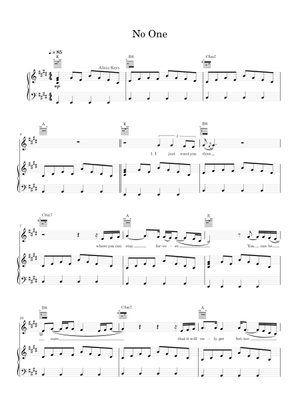 Play Official version of No one Sheet Music by Alicia Keys for Piano ...