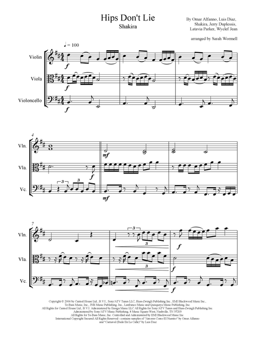 Hips Don't Lie (Arr. Sarah Wormell) - Shakira Featuring Wyclef Jean (String Ensemble)