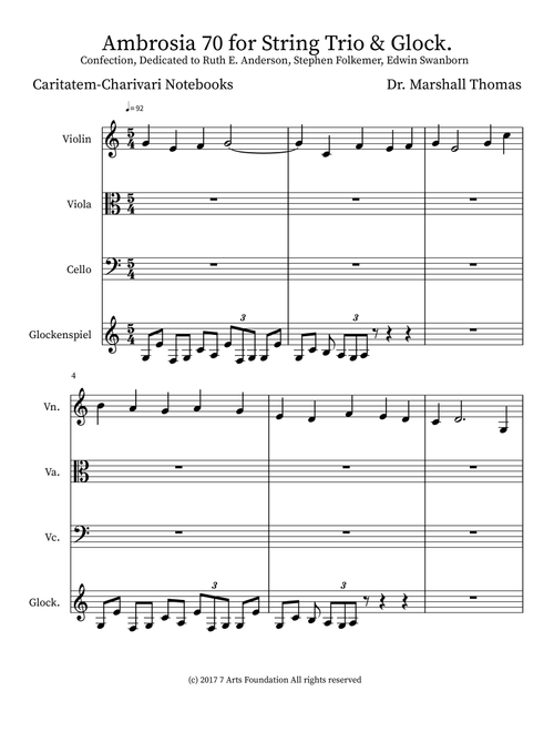 Ambrosia 70 for String Trio & Glock. - Celebrity Chamber Players (Small Ensemble)
