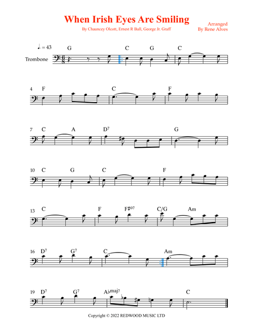 When Irish Eyes Are Smiling (Arr. Rene Alves) - Ernest R Ball, Chauncey Olcott, George Jr Graff (Trombone Solo)