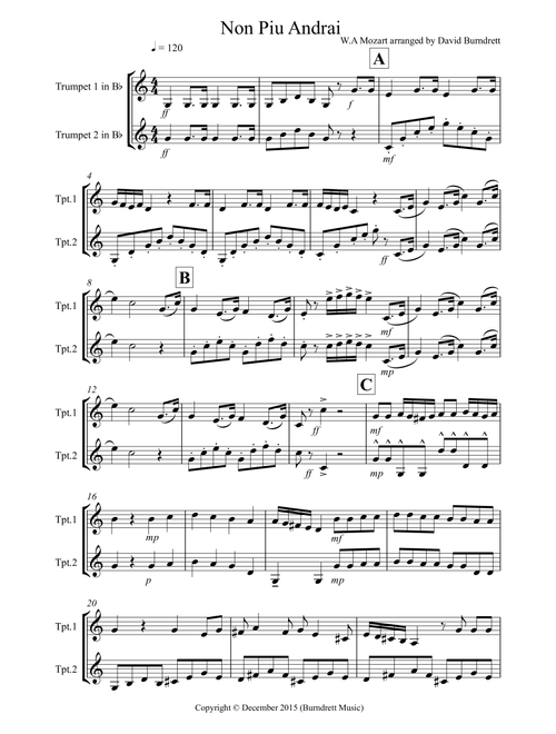 Non Più Andrai for Trumpet Duet (Arr. David Burndrett) - W.A Mozart (Trumpet Solo)