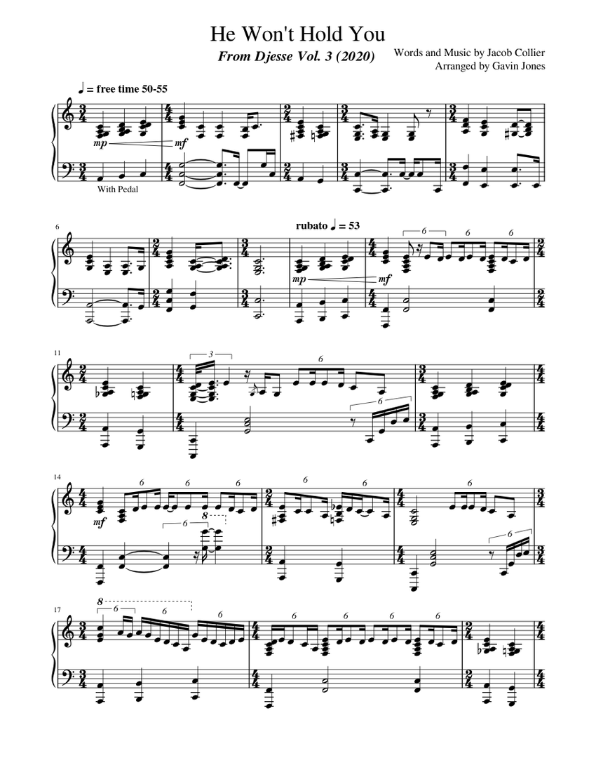 He Won't Hold You – Jacob Collier Sheet Music with Chords for