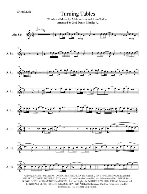 Turning Tables (Arr. José Daniel Morales A.) - Adele (Alto Sax Solo)