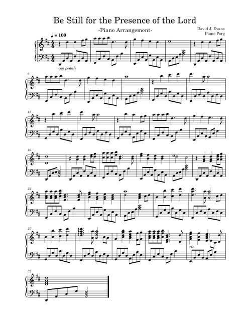 Be Still for the Presence of the Lord - David Evans (Piano Solo Arrangement)