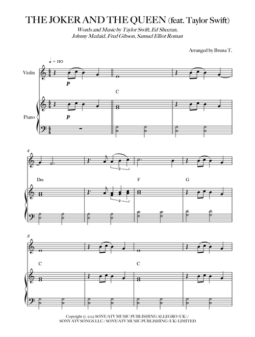 The Joker And The Queen (feat. Taylor Swift) (Arr. Bruna T.) - Ed Sheeran (Violin and Piano)