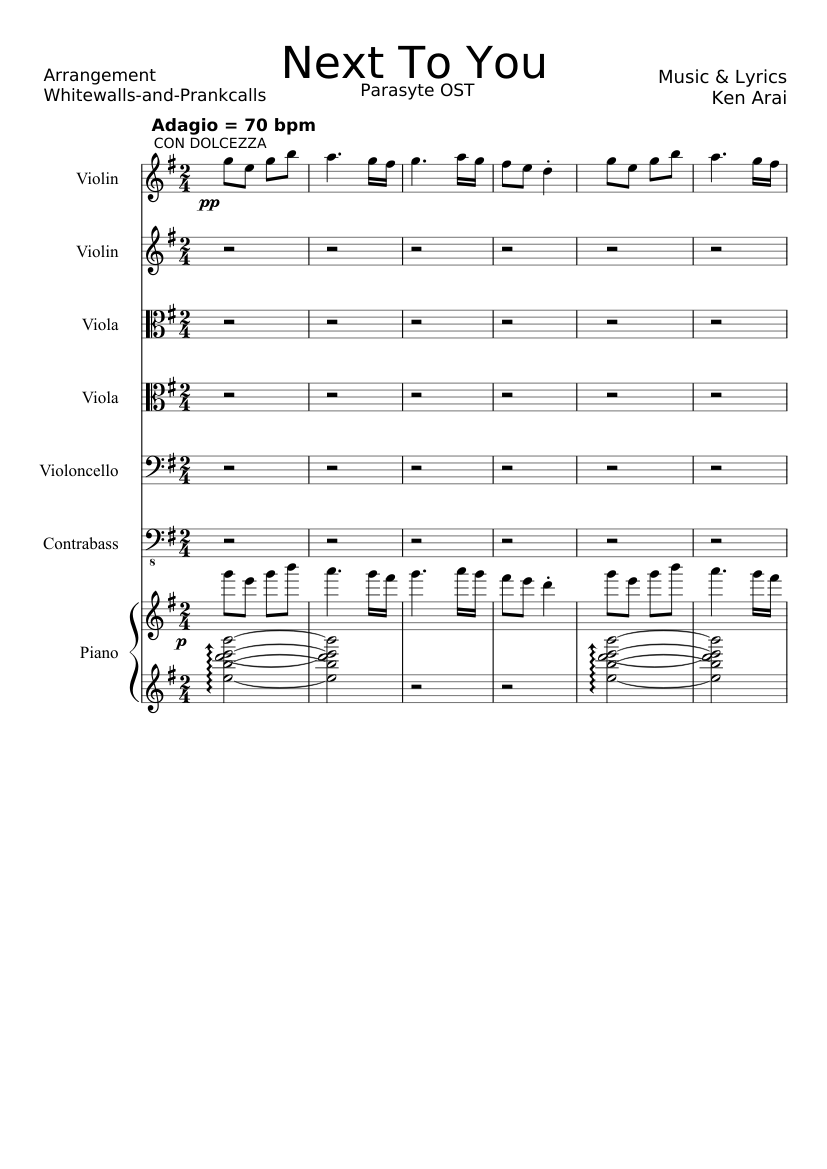 Next To You - Parasyte OST - String Ensemble Sheet music for Piano, Violin,  Viola, Woodwinds (other) (Piano Sextet) 