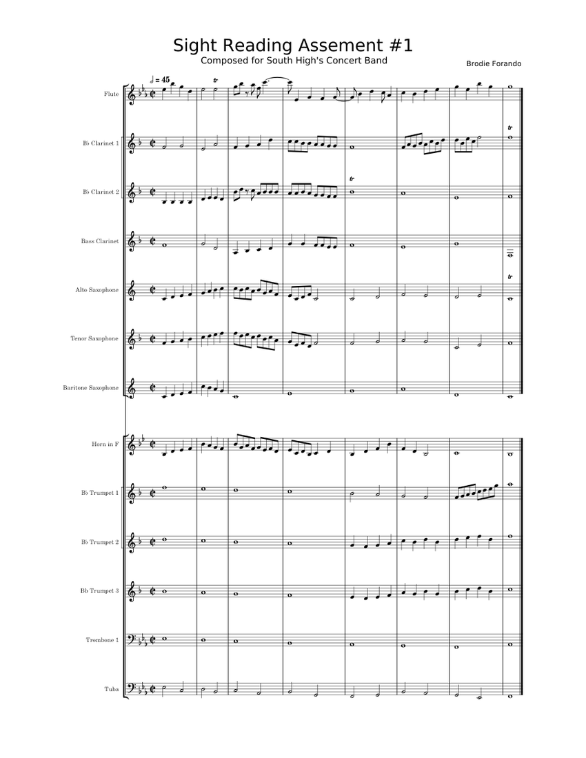 Sight Reading Assement #1 Sheet Music for Trombone, Tuba, Flute ...