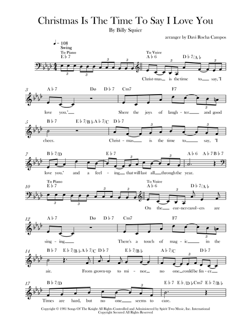 Christmas Is The Time To Say I Love You (Arr. Davi Rocha Campos) - Billy Squier (Lead Sheet - Fake Book)