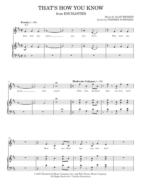 That's How You Know (from Enchanted) - Amy Adams, Enchanted Movie, Stephen Schwartz (Piano-Vocal-Guitar)