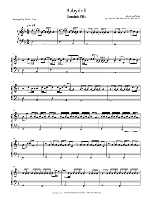 Babydoll (Arr. Welder Dias) - Dominic Fike (Easy Piano)