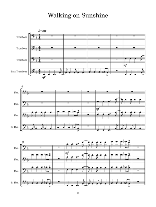 Walking on sunshine – trombone quartet