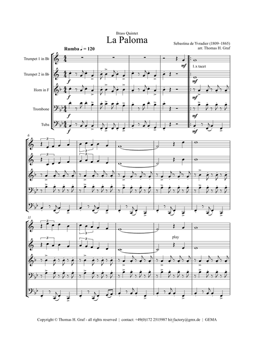 La Paloma - Spanish Habanera - Brass Quintet (Arr. Thomas H. Graf) - trad (Brass Ensemble)