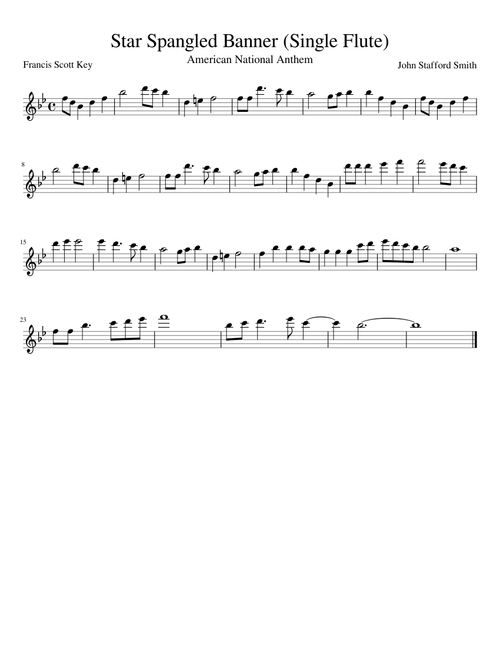 Star Spangled Banner for Single C Instrument (Flute, Piano, etc)