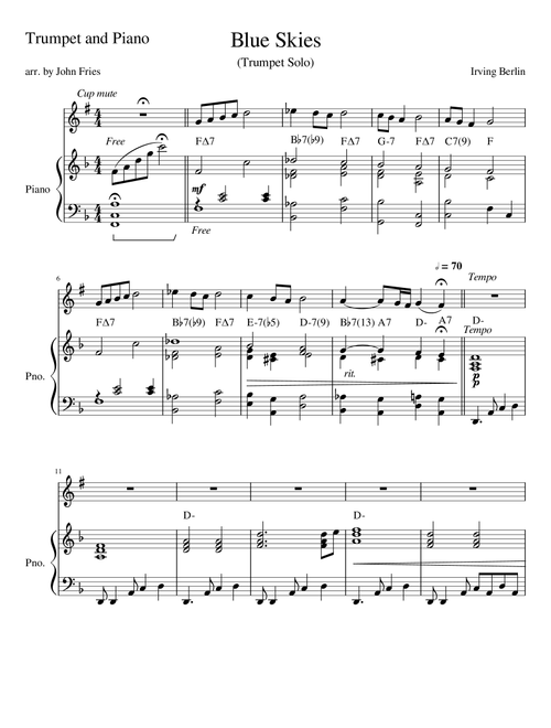 Blue Skies (Arr. John Fries) - Angela Stone, David Vincent Bright (Trumpet and Piano)