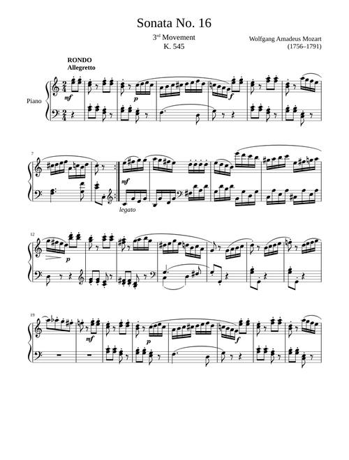 Sonata No. 16, 3rd Movement K. 545