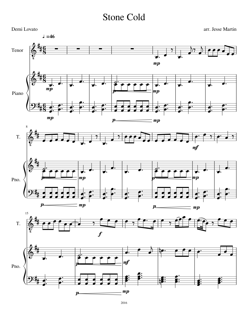 sutil En particular Mansedumbre Stone Cold - Demi Lovato Sheet music for Piano, Tenor (Piano-Voice) |  Musescore.com