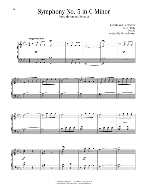 Symphony No. 5 In C Minor, First Movement Excerpt - Ludwig Van Beethoven (Piano Solo)