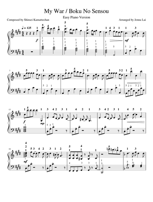 My War / Boku No Sensou - Easy Piano Version