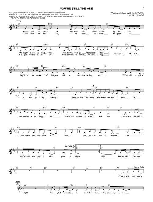 You're Still The One - Shania Twain (Lead Sheet - Fake Book)