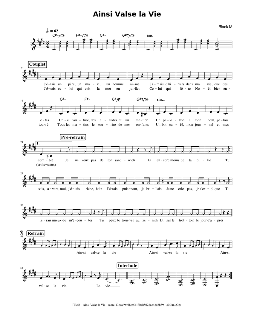 Ainsi valse la vie (Lead sheet) Sheet music for Piano (Solo