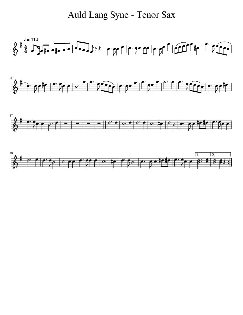 Auld Lang Syne Tenor Sax Sheet music for Saxophone tenor Solo Musescore