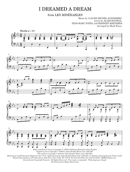 I Dreamed A Dream (from Les Miserables) (arr. Mark Hayes) - Boublil and Schonberg (Piano Solo)