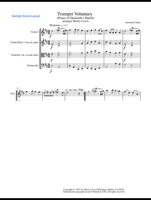 TRUMPET VOLUNTARY (The Prince of Denmark's March) Jeremiah Clarke  String Trio, Intermediate Level f (Arr. Sherry Lewis Publishing) (String Ensemble)