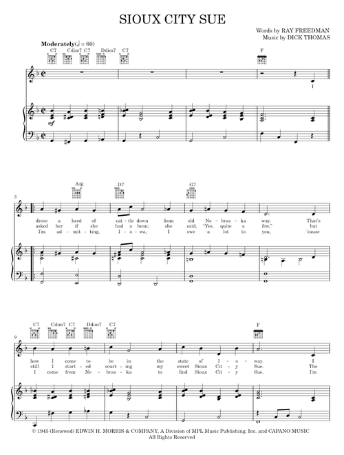 Sioux City Sue - Bing Crosby, Gene Autry (Piano-Vocal-Guitar)
