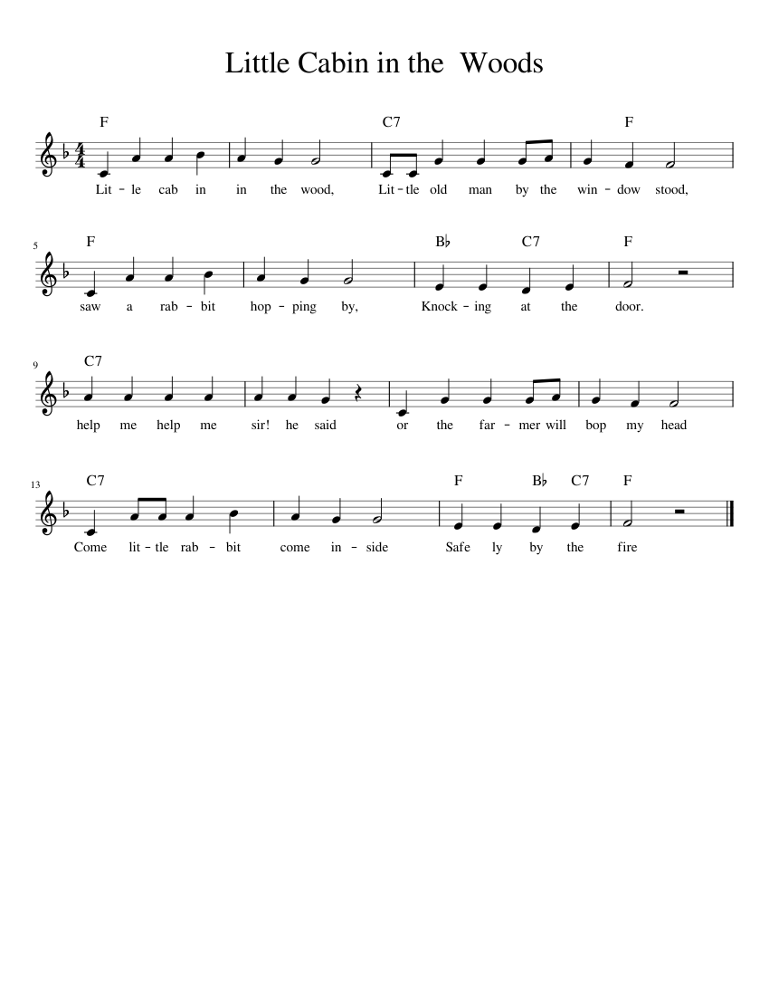 Little Cabin in the Woods Sheet Music with Chords for Piano (Solo