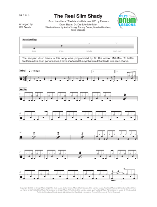 The Real Slim Shady (Arr. Will Beavis) - Eminem (Drums)