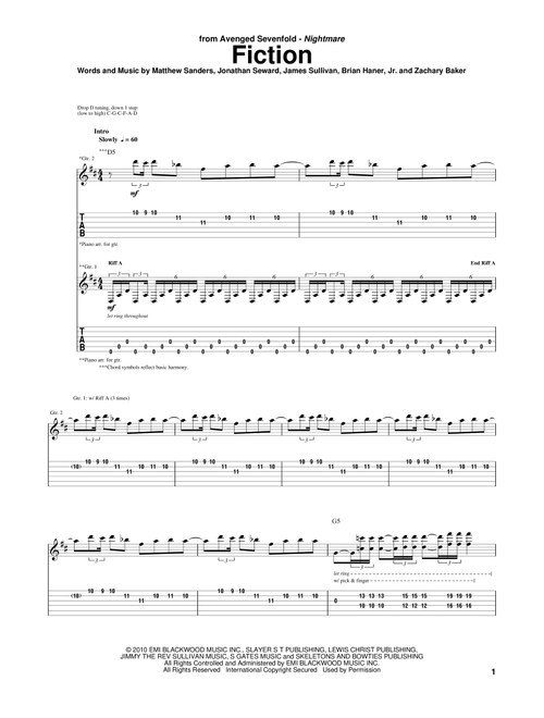 Fiction - Avenged Sevenfold (Guitar Tab)