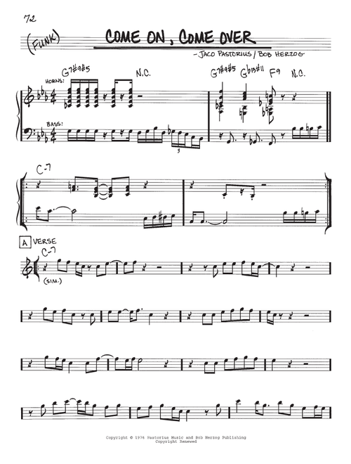 Come On, Come Over - Jaco Pastorius (Real Book - Melody-Chords)