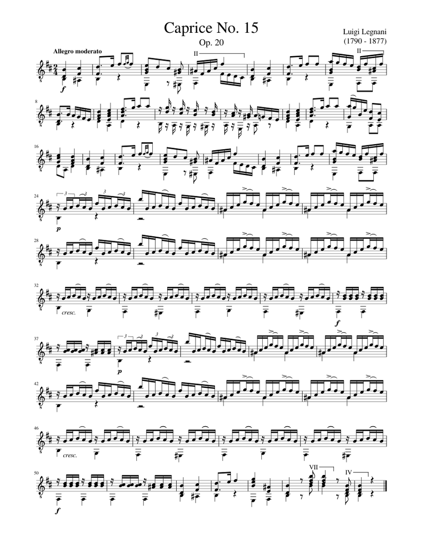 Luigi Legnani - Caprice No. 15 Sheet Music for Guitar (Solo