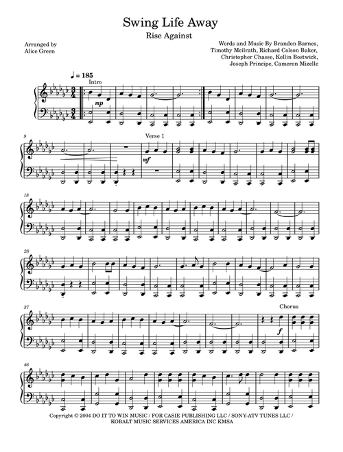 Swing Life Away (Arr. Alice Green) - Timothy McIlrath, Brandon Barnes, Joseph Principe (Piano Solo)