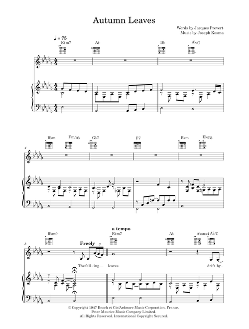 Autumn leaves - Eva Cassidy (Piano-Vocal-Guitar (Piano Accompaniment))
