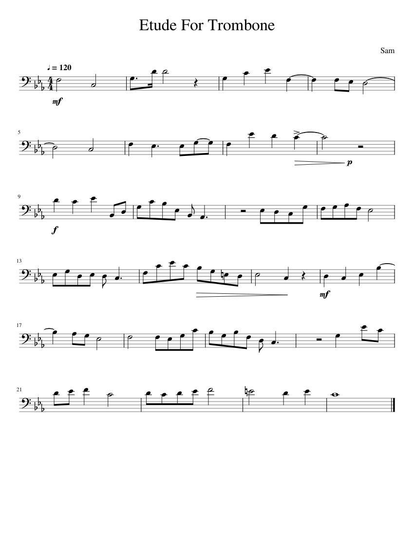Etude For Trombone Sheet music for Trombone (Solo) | Musescore.com