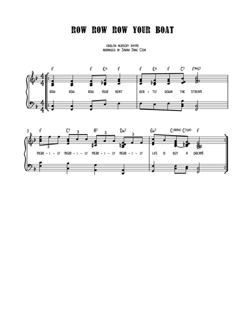 Row Row Row Your Boat (Arr. Safflower Music LLC) (Piano Vocal)