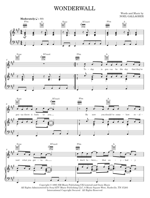 Wonderwall - Oasis (Piano-Vocal-Guitar)