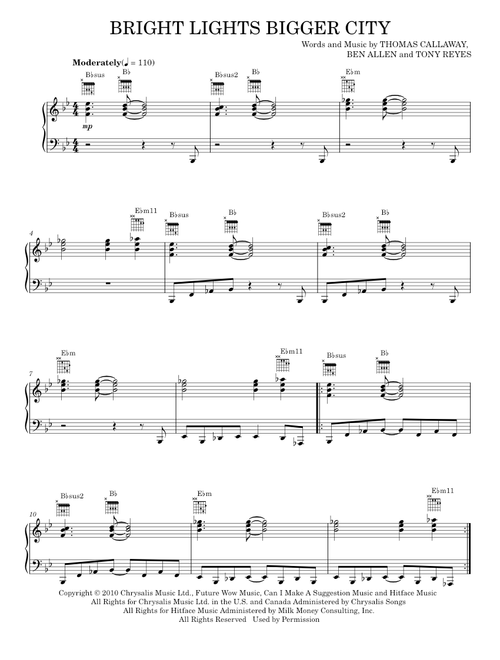 Bright lights bigger city - Cee Lo Green (Piano-Vocal-Guitar)