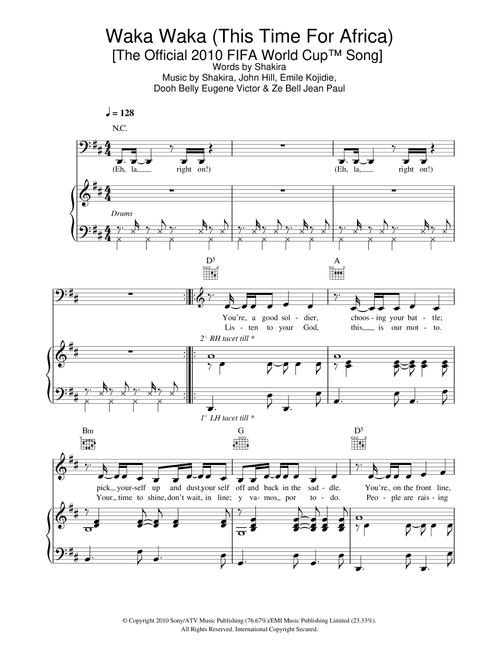 Waka Waka (This Time For Africa) (featuring Freshlyground) - Shakira (Piano-Vocal-Guitar (Piano Accompaniment))