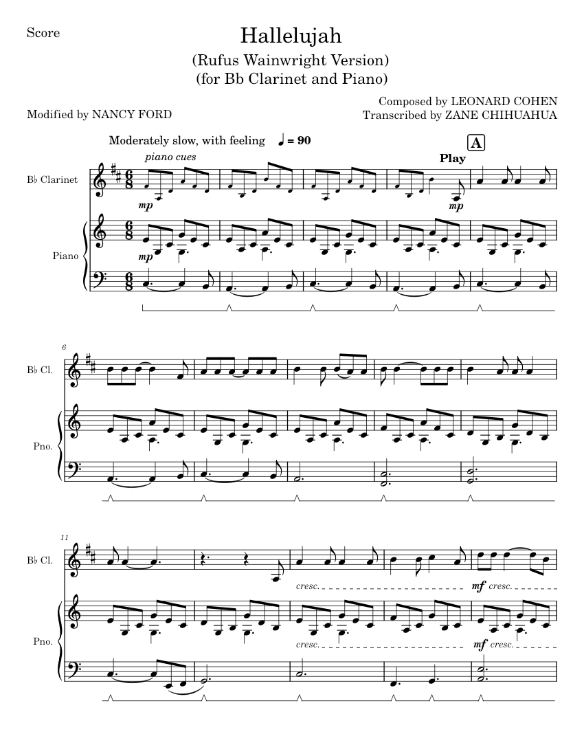 Hallelujah Leonard Cohen (Bb and Piano) Sheet music for