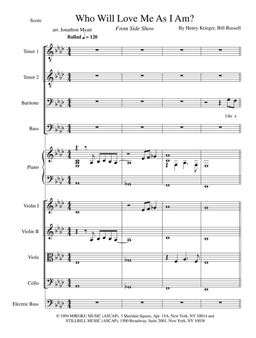 Who Will Love Me As I Am? (Arr. Jonathon Myatt) - Sideshow Original B'way Cast (Orchestra)