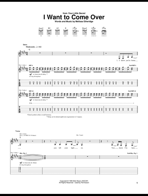 I Want To Come Over - Melissa Etheridge (Guitar Tab)