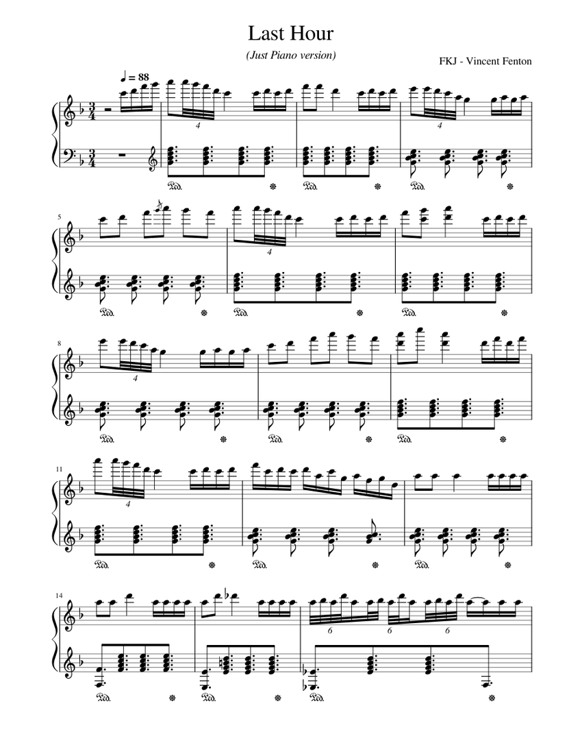 Last Hour (Just Piano version) – FKJ Sheet Music for Piano (Solo