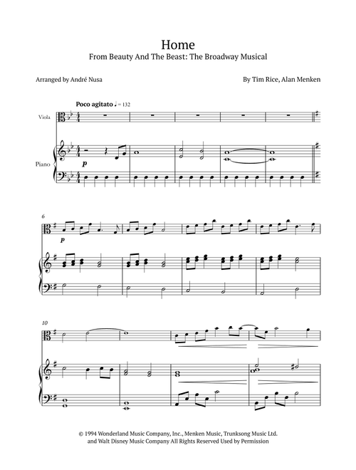 Home (Arr. André Nusa) - Tim Rice, Alan Menken (Viola and Piano)