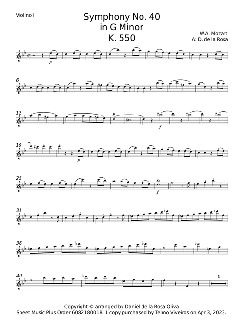 Symphony No. 40 - W. A. Mozart Arr By Paolo Civitillo