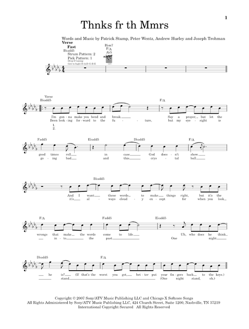 Thnks Fr Th Mmrs - Fall Out Boy (Easy Guitar)